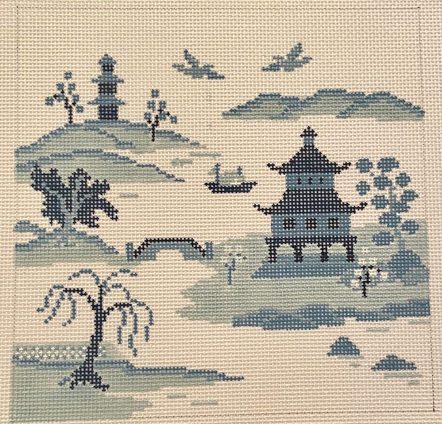 Japanese Inlet Landscape Blue and White