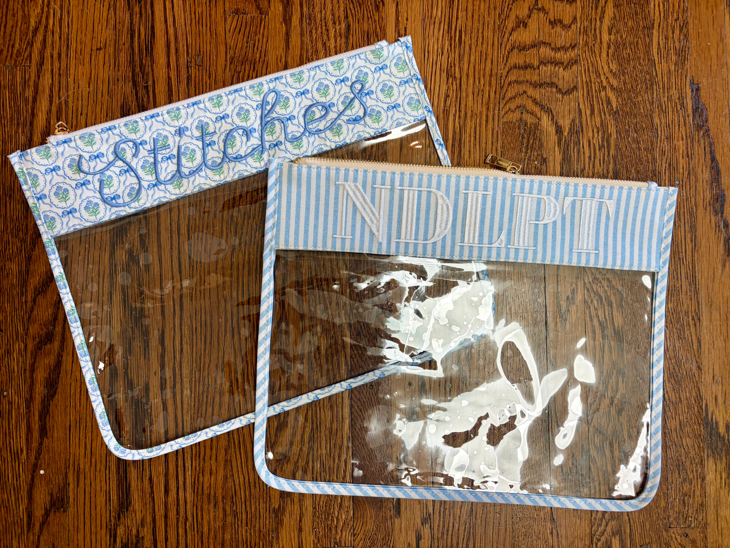 Blue Floral "Stitches" Needlepoint Bag