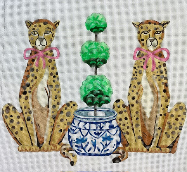 Cheetahs with Blue & White Topiary