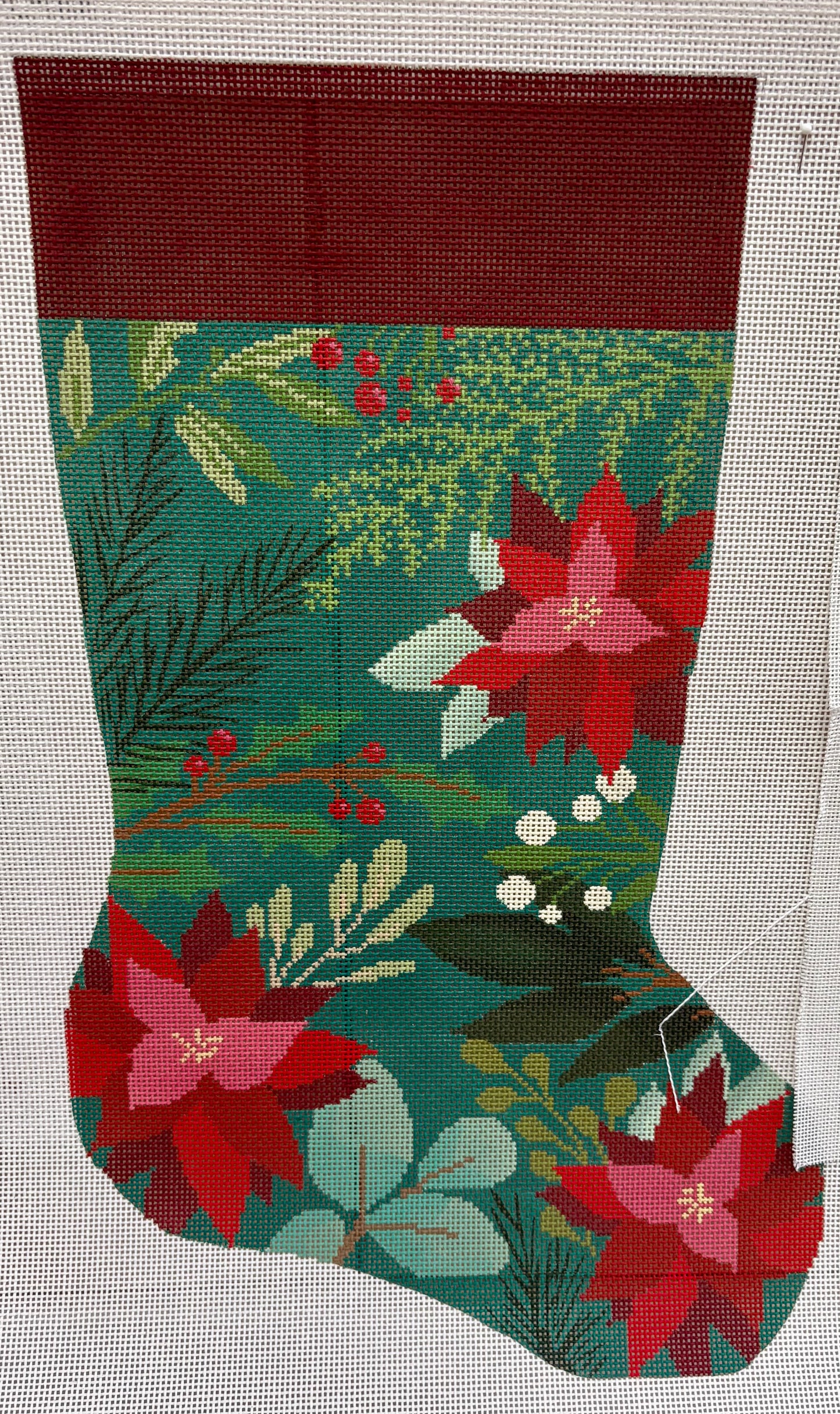Green Stocking with Red Flowers