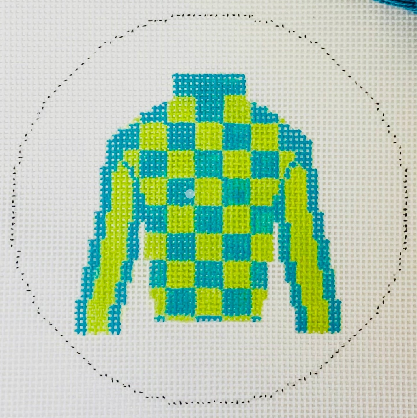 Jockey Silk Turquoise/Lime Green Check Round