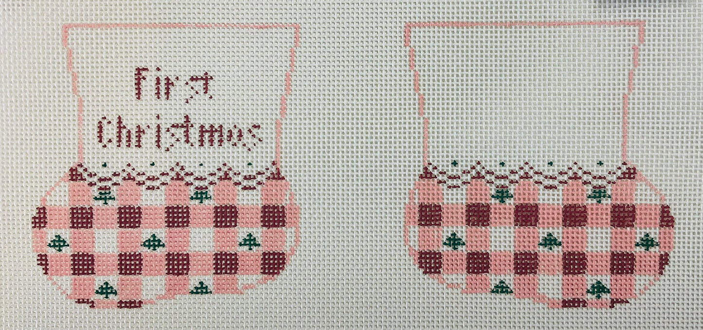 1st Christmas Pink Gingham Baby Booties