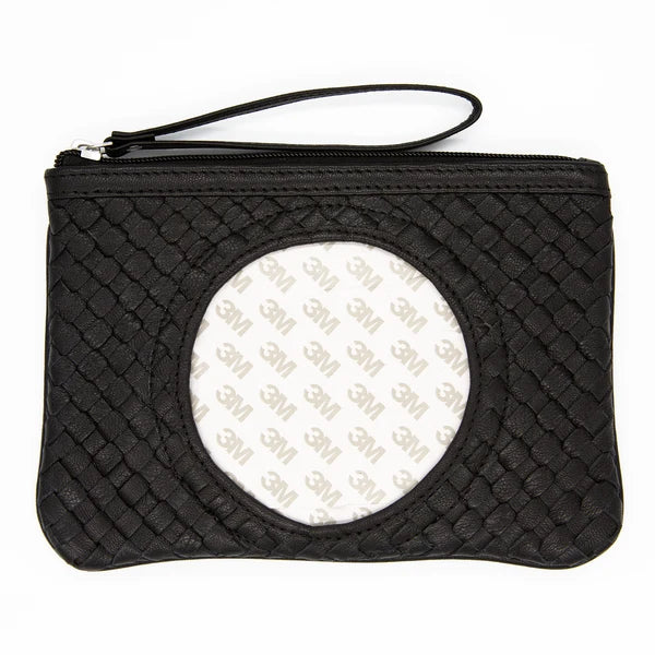 Leather Woven Clutch with Round Insert (Black)