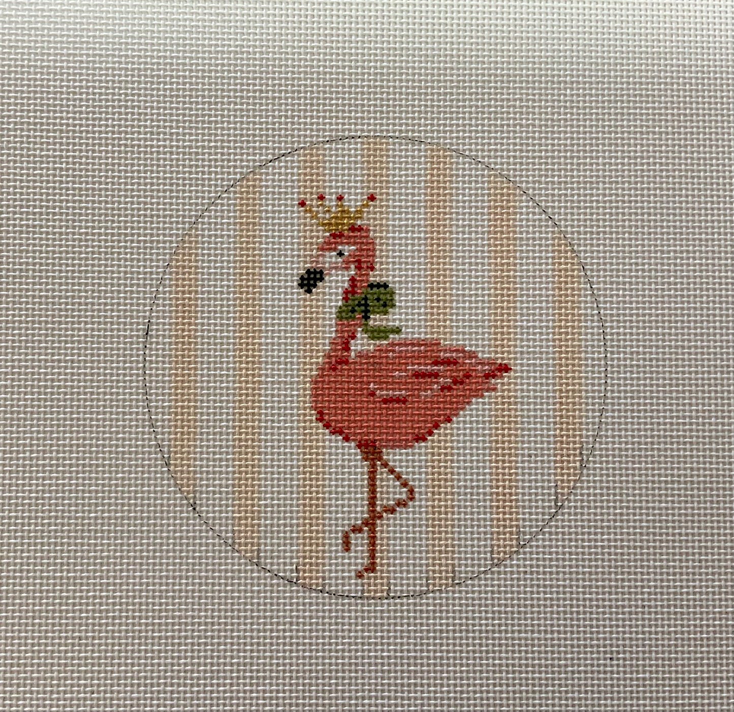 Flamingo With Crown On Gold Stripes Round