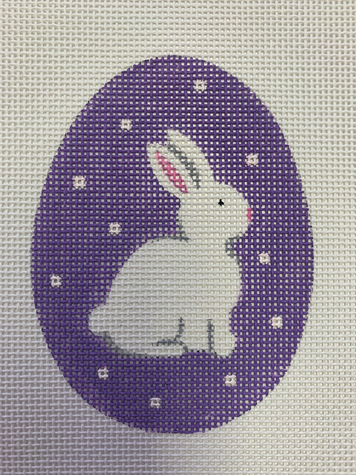White Bunny on Purple with Polka Dots Needlecraft Canvas