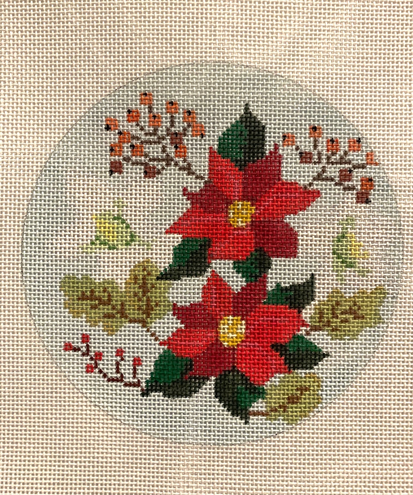 Winter Floral Round Needlecraft Canvas