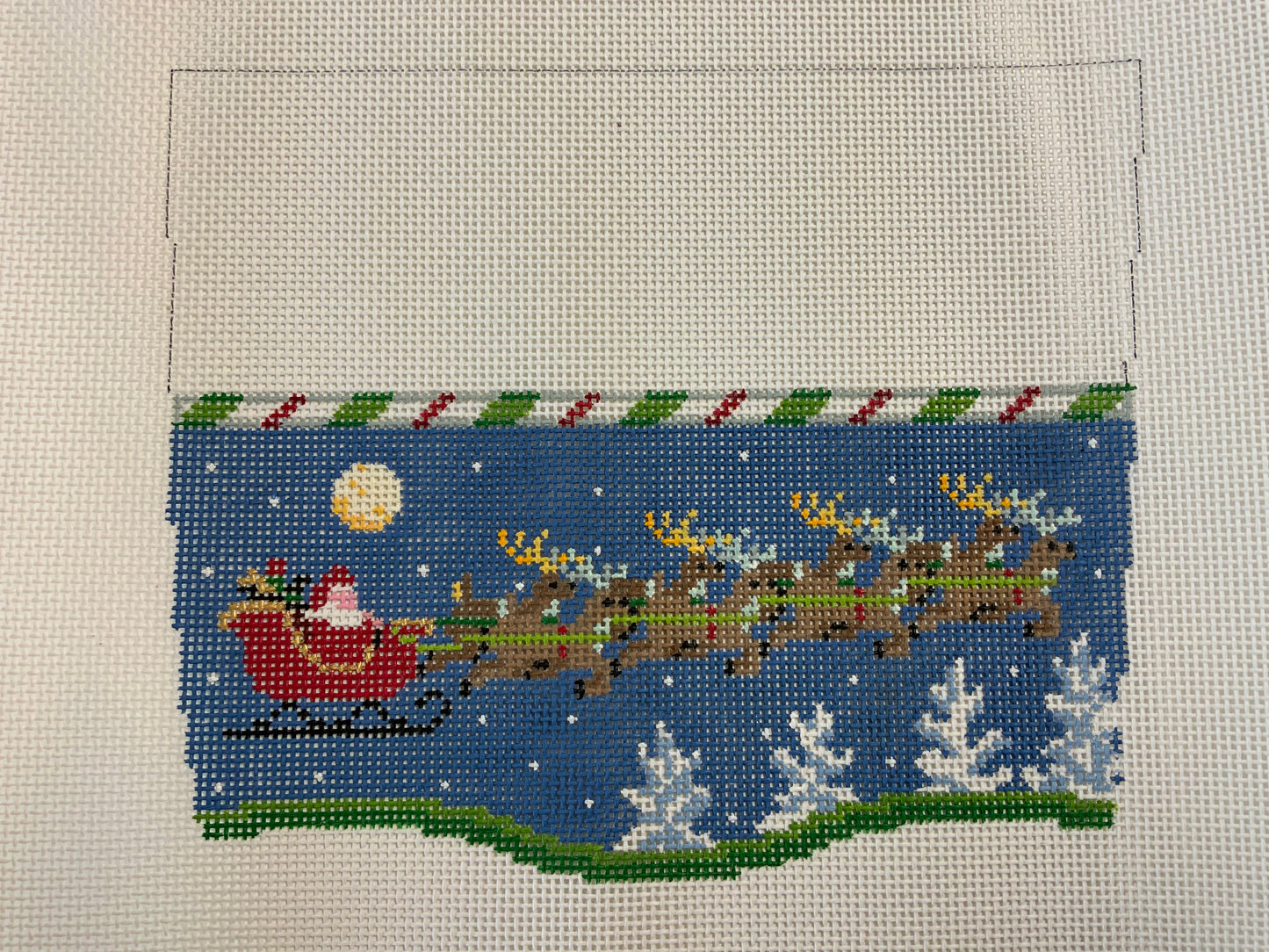 Stocking Cuff Santa and Sleigh Needlecraft Canvas