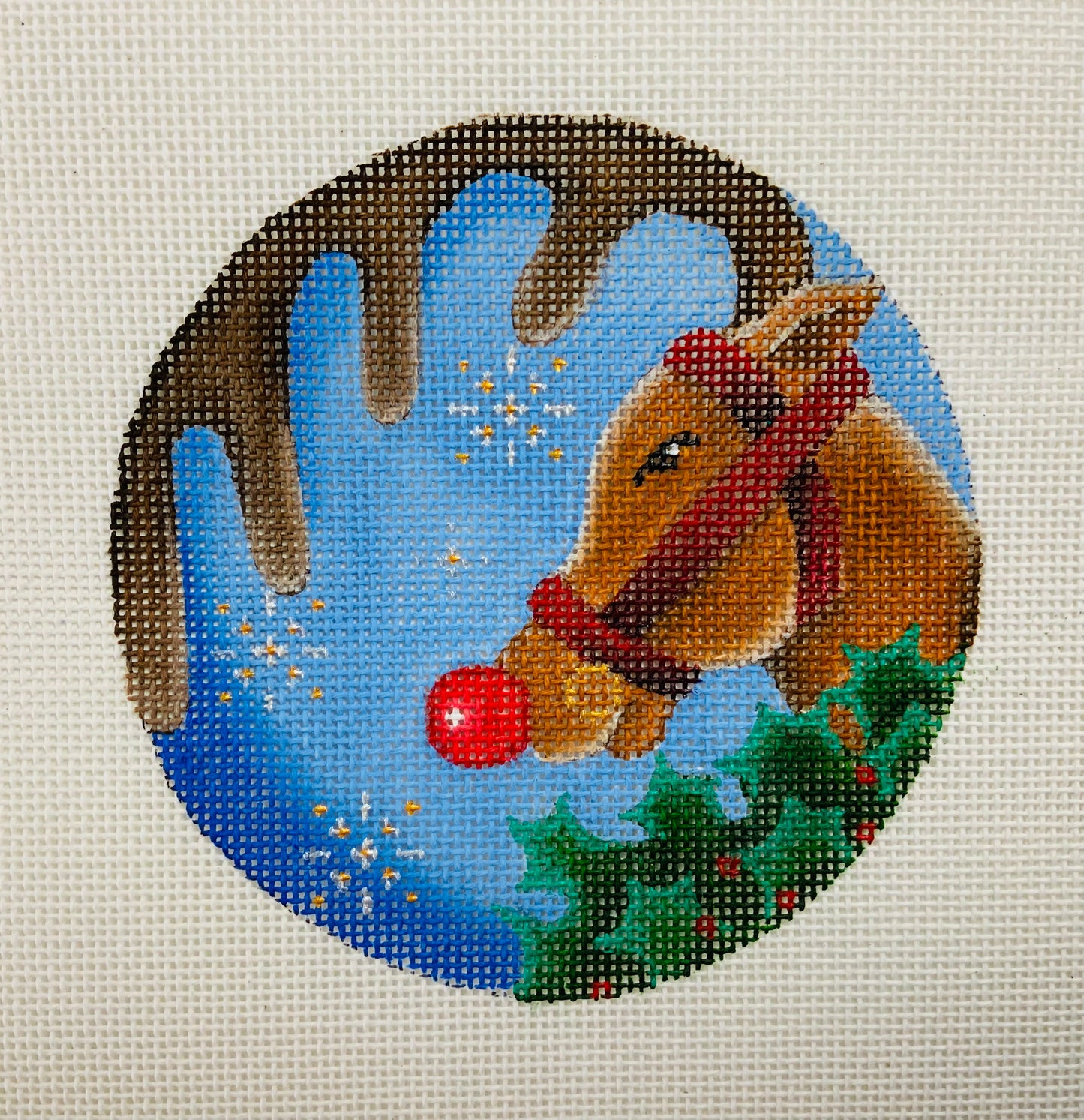 Reindeer Round Needlecraft Canvas