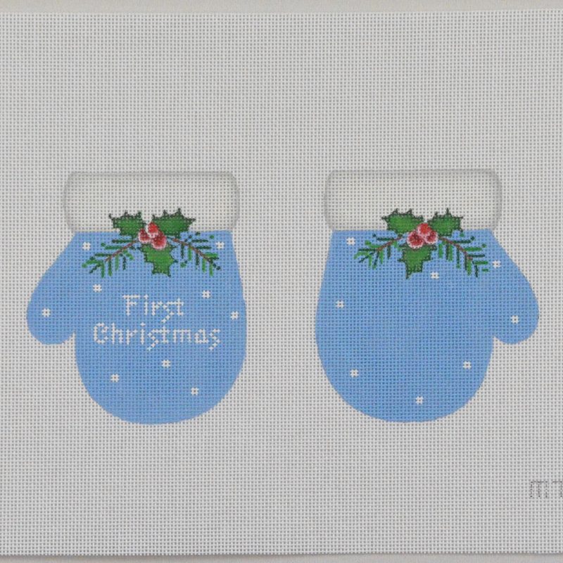 Baby's First Christmas Mittens, Blue Needlecraft Canvas