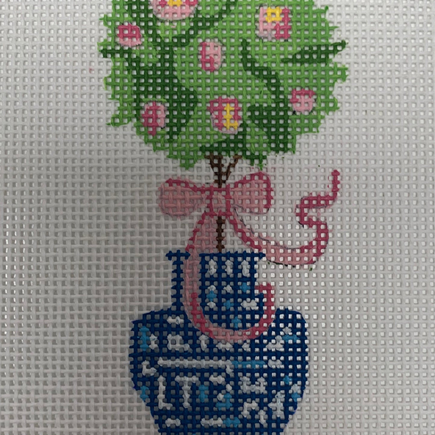 Topiery With Pink Ribbon Needlecraft Canvas