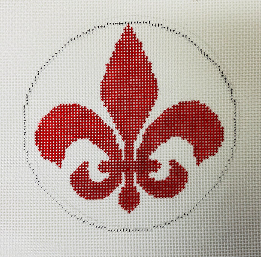 Fleur De LIs Red on White Round