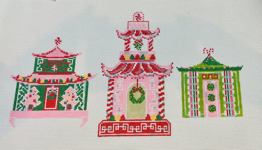 Holiday Pagoda Trio Pink and Green