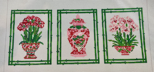 Trio of Porcelain Florals  Ginger Jar Pinks and Greens