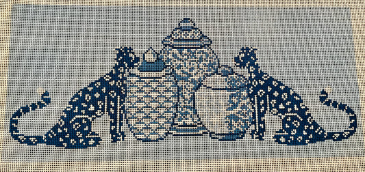 Leopards and Ginger Jars Blue and White Canvas