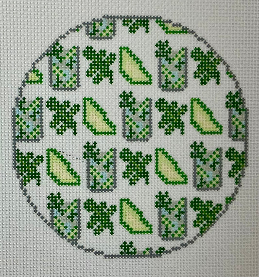 Green Heart Needlepoint: Mint Mojito Round Coaster