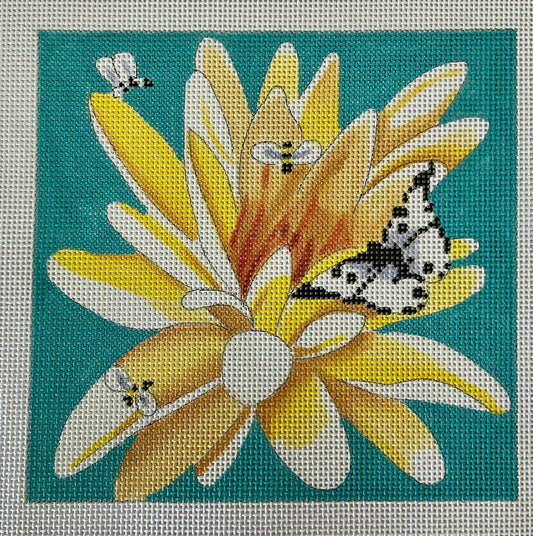 Yellow Flower with Butterfly and Bees
