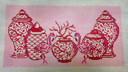 Flamingos and Fire Ginger Jars Bolster Pillow