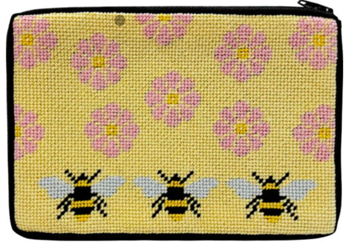 Stitch and Zip Cosmetic Purse Flowers and Bees