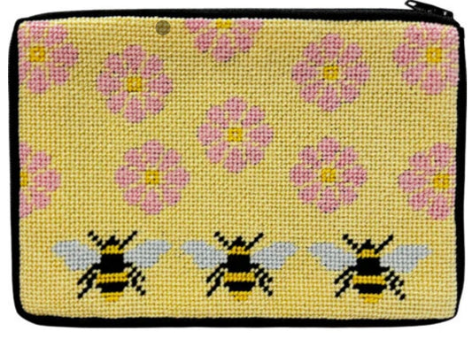 Stitch and Zip Cosmetic Purse Flowers and Bees