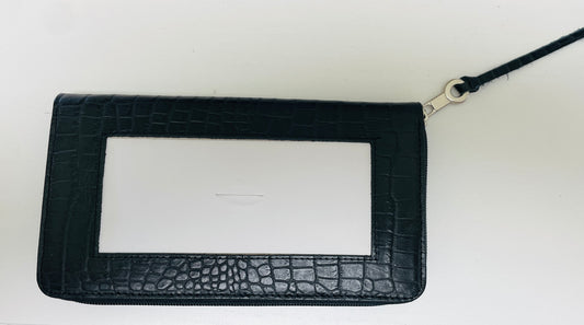 Alligator Black Leather Self Finishing Zip Wallet