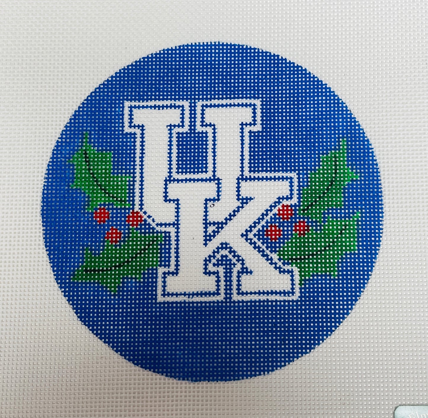 UK with Holly Leaves Round on Blue