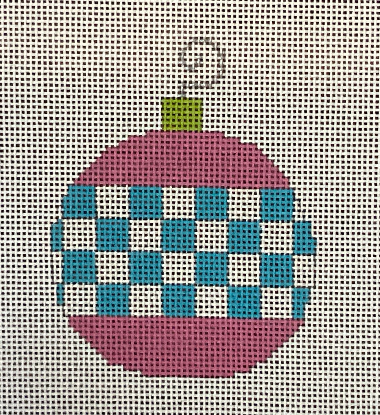Pink Bauble with Blue Checks