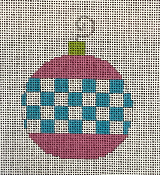 Pink Bauble with Blue Checks