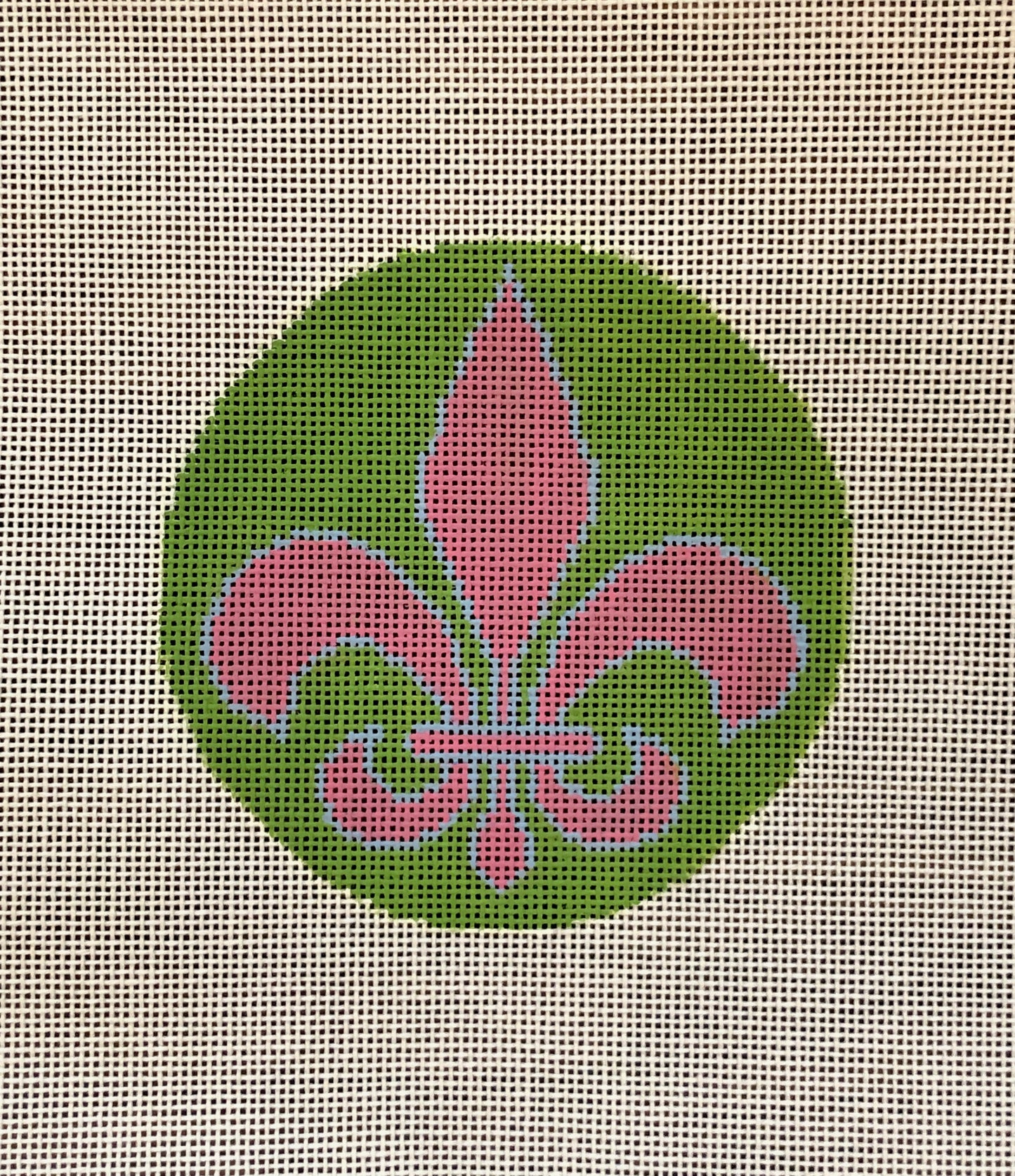 Fleur De Lis Pink/Blue on Green