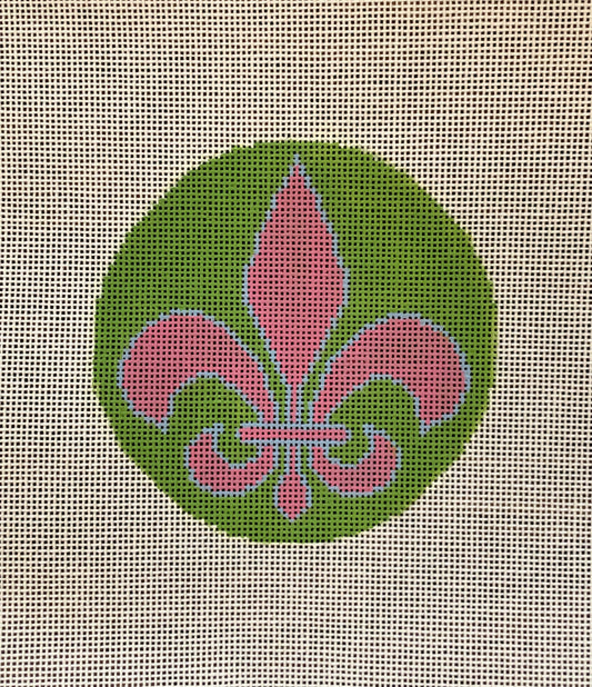 Fleur De Lis Pink/Blue on Green