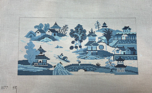 Porcelain Blue Japanese Scene