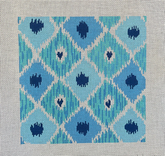 Ikat Diamonds with Four Hearts - Indigo Blues