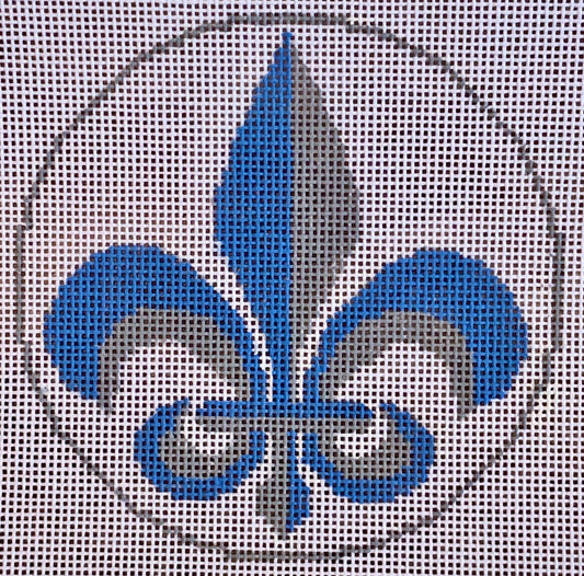 Fleur De Lis Grey/Blue on White Round (2 toned)