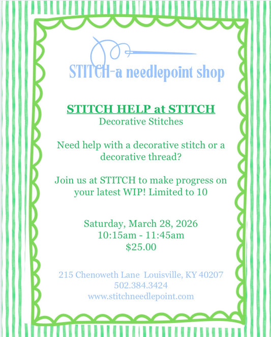 STITCH HELP-Decorative Stitches Saturday, March 28, 2026 10:15am-11:45am