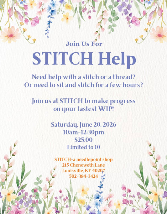 STITCH HELP Saturday, June 20, 2026 10am-12:30pm
