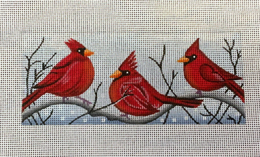 3 cardinals in snow