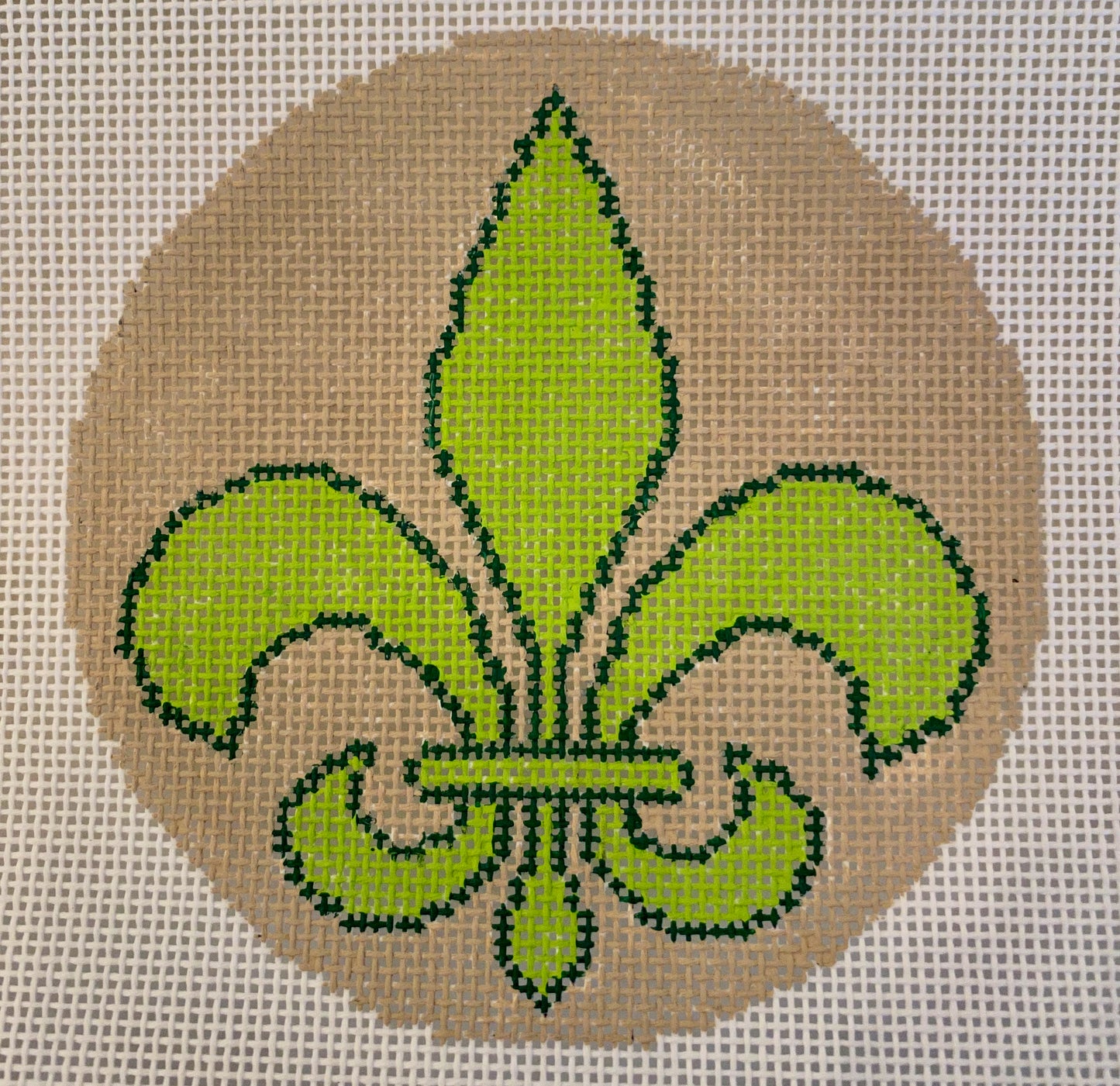 Fleur De Lis Green on Khaki (solid)