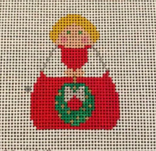 Angel Georgette Red Angel with Green Wreath