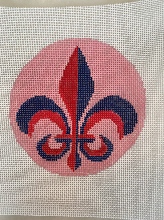 Fleur De Lis Blue/Red on Pink (2 toned)