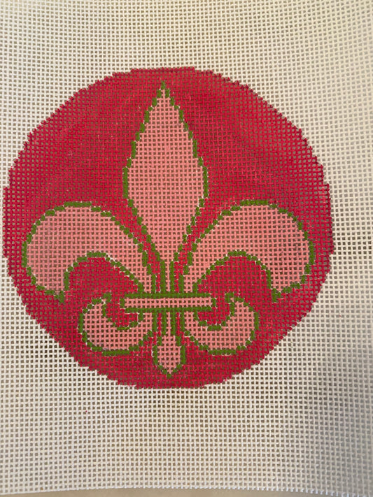 Fleur De Lis Pink/Green on Hot Pink