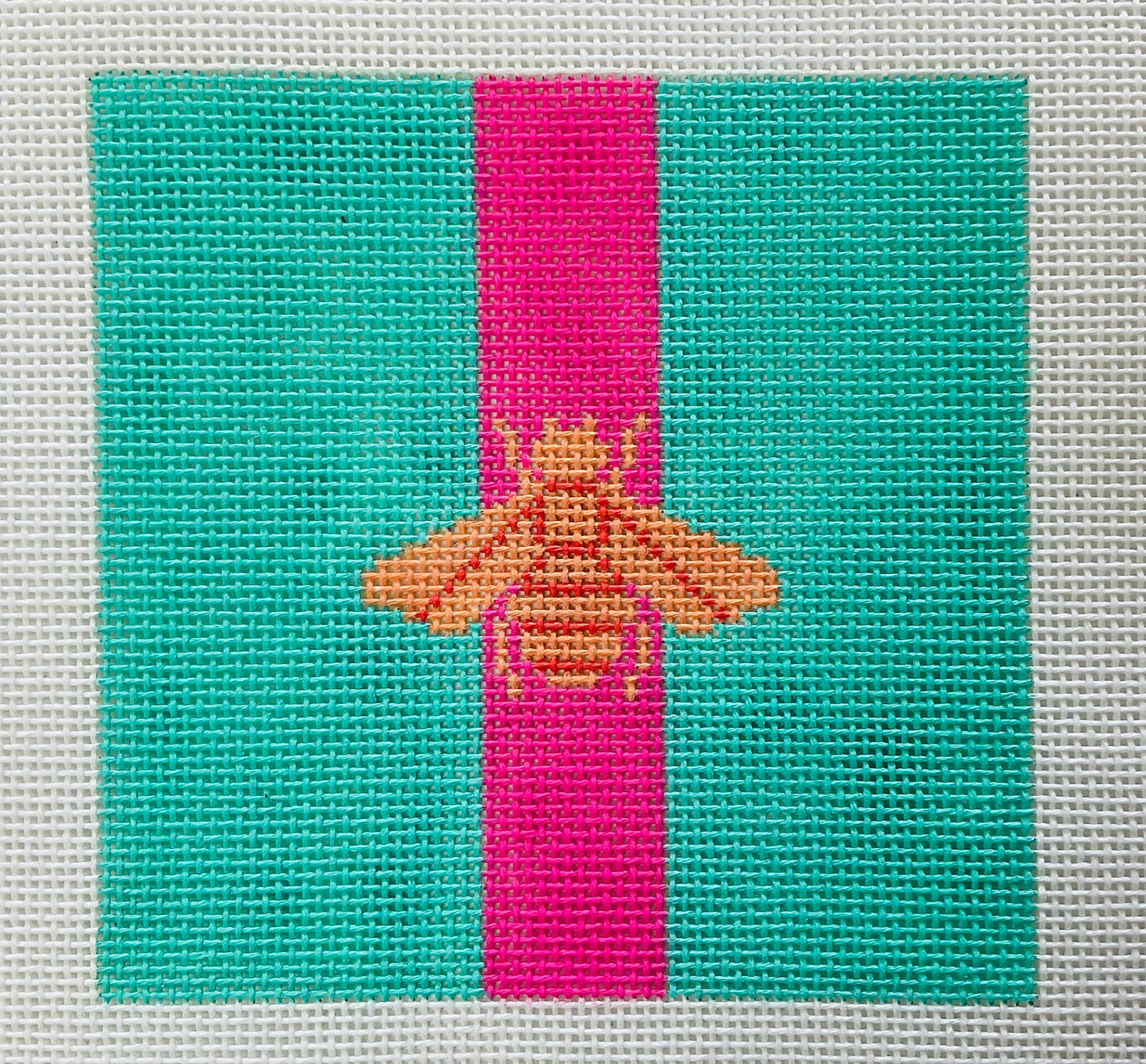 Mod Bee Peach with h Stripe on Turquoise