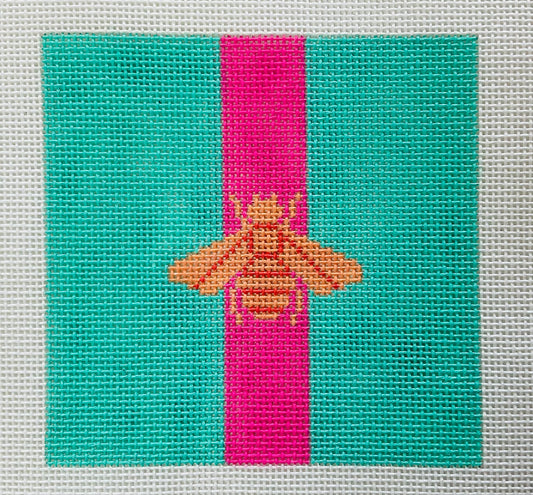 Mod Bee Peach with h Stripe on Turquoise