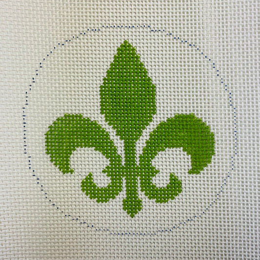 Fleur De Lis Green on White - 18 Mesh