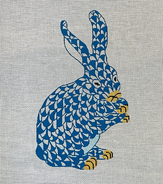 Herend Inspired Fishnet Bunny Standing Blue