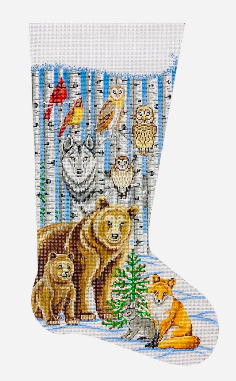 Stocking Woodland Animals and Birch Trees