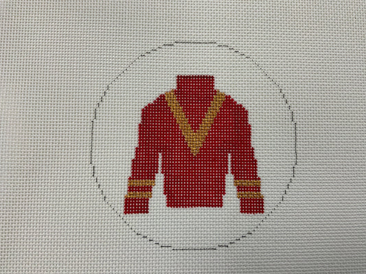 Jockey Silk Red with Metallic Gold V