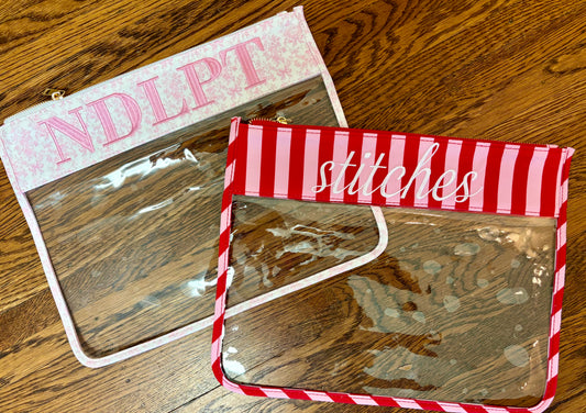 Pink & Red Stripe "Stitches" Needlepoint Bag