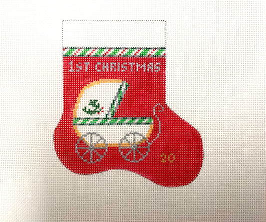 Mini Sock 1st Christmas with Baby Carriage Red