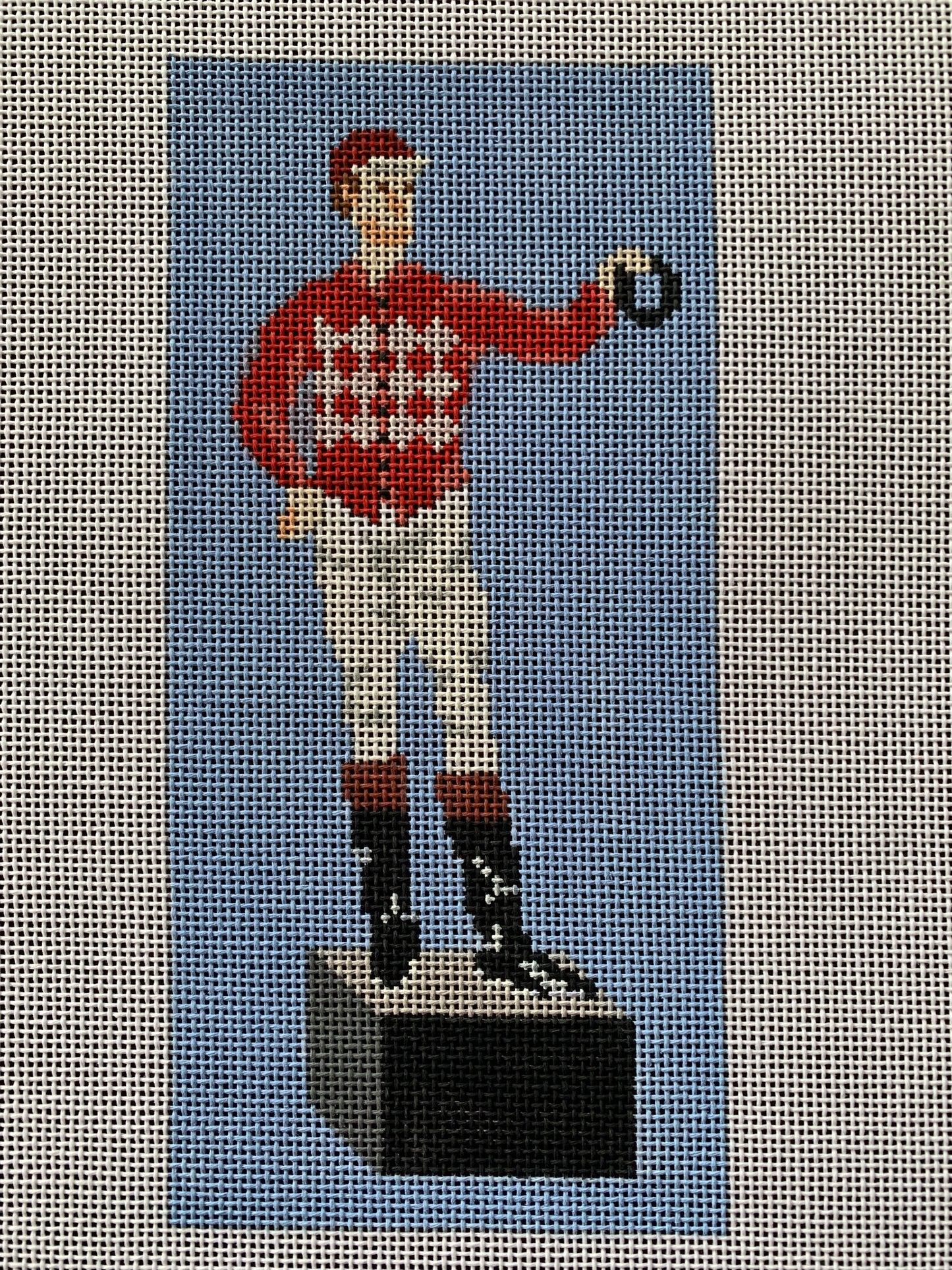 Lawn Jockey Stand Up on Blue Needlepoint Canvas