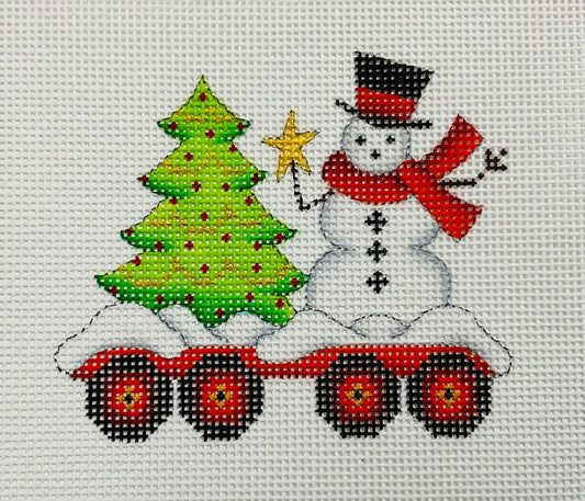 Train Flat Car with Tree and Snowman