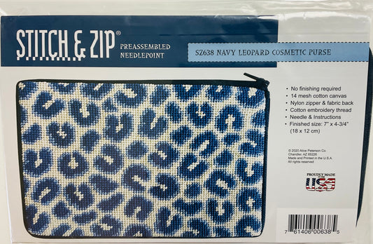Stitch & Zip Navy Leopard Cosmetic Purse